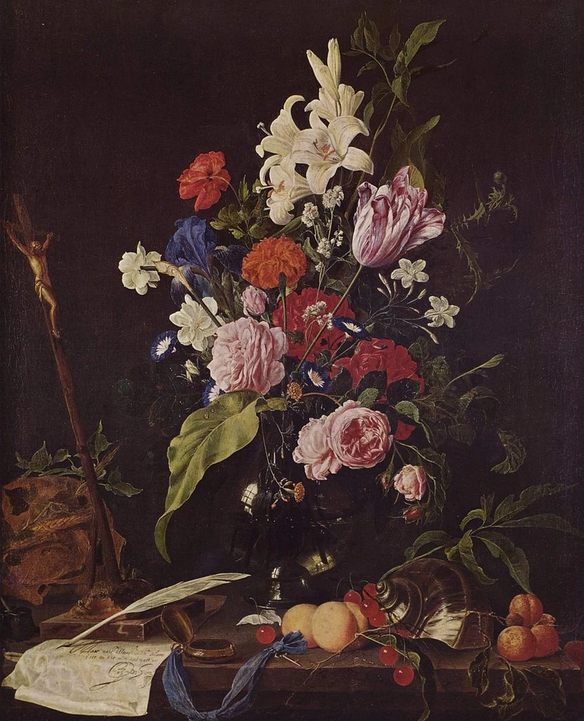 Natura morta floreale con teschio e crocifisso - Alte Pinakothek , Monaco di Baviera